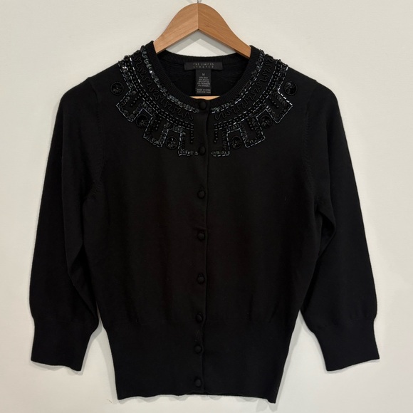 The Limited Sequin Beaded Embroidered Cardigan Size M Black Silk Cashmere Blend - Picture 11 of 12